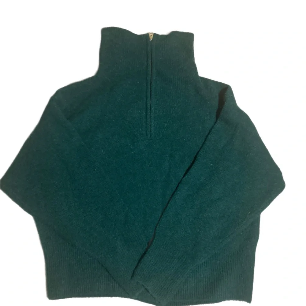 J Crew  Forest Green Relaxed Zip-Up Stretch Sweater - Picture 2 of 8